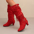 MODISCHE DAMEN WESTERN STIEFEL MIT BLOCKABSATZ – SLIP-ON MID-CALF BOOTS RUTSCHFESTE GUMMISOHLE